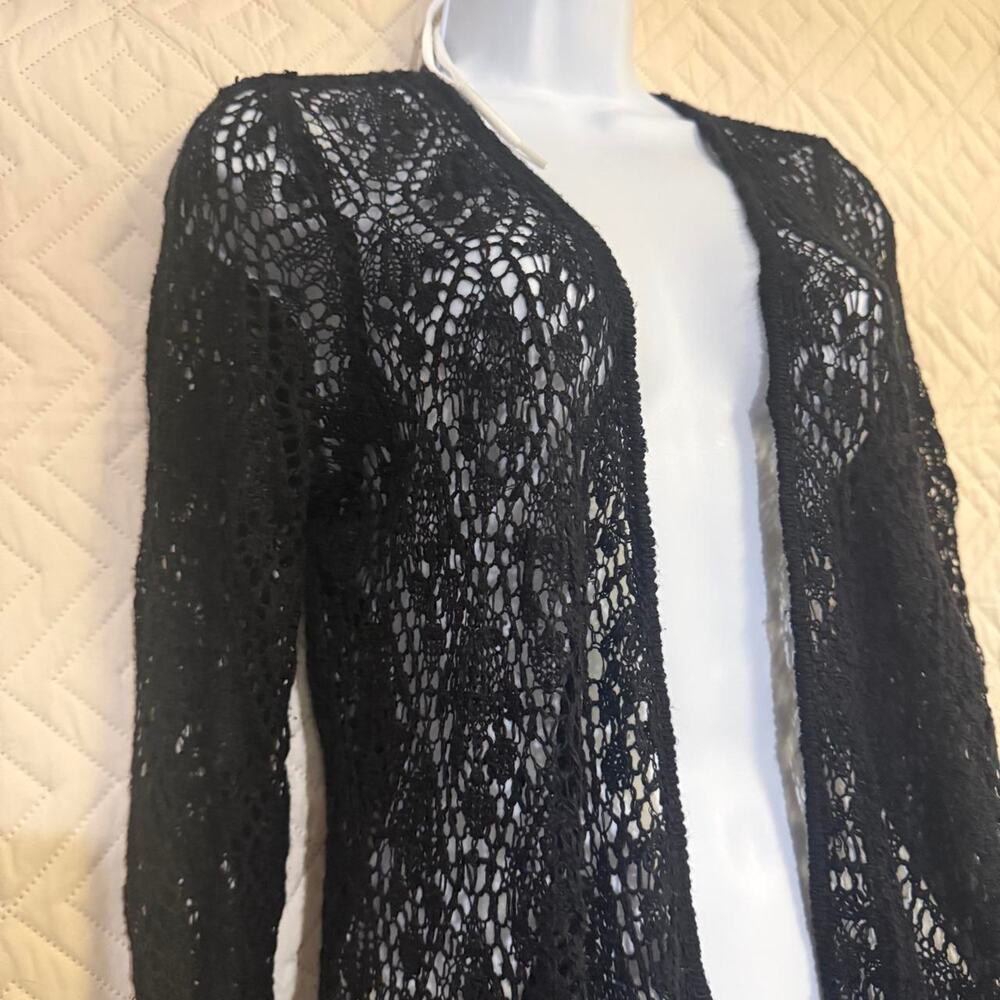 WESTPORT size S Black crochet cardigan with lace-like openwork design